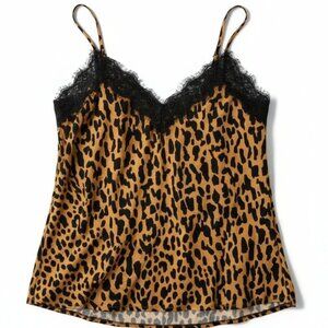 BP Leopard Print Satin Lace Camisole Brown XS NWT